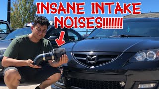 CORKSPORT SHORT RAM INTAKE INSTALL  20042009 Mazda 3 EPIC INTAKE NOISES [upl. by Eednahs]