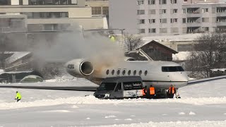 Scenic takeoff of an Gulfstream G650ER N313RG at Samedan Airport [upl. by Lerak]