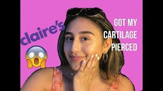 I GOT A CARTILAGE PIERCING  CLAIRES [upl. by Ahsienaj]