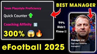 100 the best manager In eFootball 2025 Mobile for Quick Counter  300 coaching affinity boost 🤩🔥 [upl. by Jac]