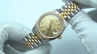 Rolex 16233 Datejust 36mm 18K Yellow Gold Fluted Bezel Gold Dial Jubilee Bracelet Complete Set 1999 [upl. by Enymsaj]