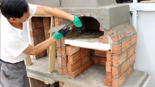 Build a pizza oven  beautiful outdoor grill from red bricks and cement [upl. by Keverian]