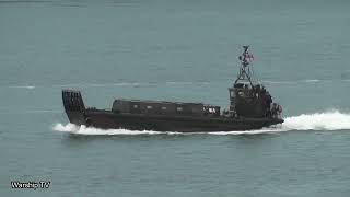 ROYAL MARINE LANDING CRAFT UTILITY LCU LEAVES DEVONPORT NAVAL BASE AT DEVILS POINT 22424 [upl. by Vasya]