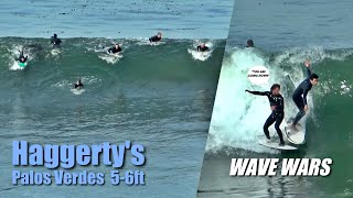 Haggertys Crowded Colliding Surfers Palos Verdes CA 56ft [upl. by Schaffer839]