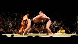 Sumo Harumafuji vs Kakuryu slow motion [upl. by Enohpesrep]