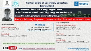 Webinar on quotInternational Day against Violence and Bullying at School including Cyber bullyingquot [upl. by Wandis]