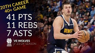 Nikola Jokic 41 pts 11 rebs 7 asts vs Wolves 2324 season [upl. by Osicnarf]