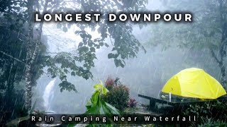 ⛈️ SOLO RAIN CAMPING near waterfall downpour and thunder Soothing Rain Sound [upl. by Oliva]