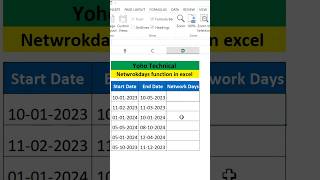 Networkdays function in excel workdays in excel exceltipsandtricks viralsshorts viralshorts2024 [upl. by Malas945]