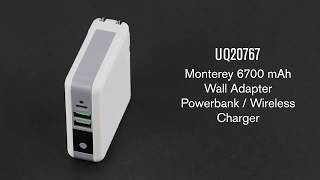 UQ20767 Monterey 6700 mAh Wall Adapter Powerbank  Wireless Charger [upl. by Arawaj889]