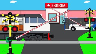 KERETA API MELINTASI TOKO ES KRIM 🍦 PALANG PINTU KERETA API KARTUN [upl. by Urbain]