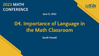 04 Importance of Language in the Math Classroom  Math Conference 2023 [upl. by Nimesay101]