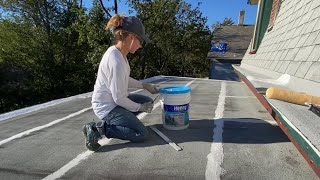 100 Silicone White Roof Coating on a Modified Bitumen Roof ​⁠ [upl. by Krebs]