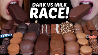 ASMR DARK VS MILK CHOCOLATE RACE GIANT Chocolate ice cream Marshmallows Kinder Eggs Ferrero 먹방 [upl. by Rupert]