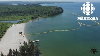 Aerial view shows curtain intended to halt spread of zebra mussels in Clear Lake [upl. by Susi]