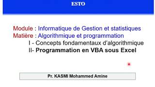 Cours Algorithmique et programmation  part 2  VBA  Excel [upl. by Ahsitauq]