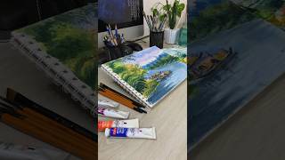 Riverscape watercolor landscape rialartist painting watercolor [upl. by Analaf]