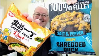 Nissin Demae Ramen Duck Flavour Noodles And Iceland Crispy Shredded Duck  Food Review [upl. by Emersen432]