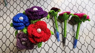 Lapiceros o Bolígrafos decorados con rosas 🌹 a crochet [upl. by Giovanna]