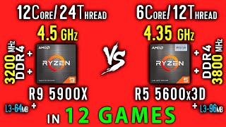 Ryzen 9 5900x vs Ryzen 5 5600x3D Test in 12 Games or R5 5600x3D vs R9 5900x [upl. by Sinaj77]