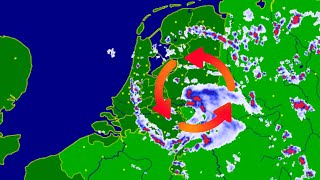 Lagedruk gebied zorgt lokaal voor overvloedige neerslag in Nederland  Buienradar Time lapse [upl. by Dadinirt]