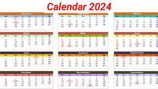 Calendar 2024 with Holidays  Kalendar 2024  Hindu festival with holidays 2024  New Calendar 2024 [upl. by Doe553]