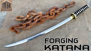 Forging a KATANA out of Rusted Iron CHAIN [upl. by Hayward]