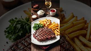 Tender amp Juicy Steak 🥩 shorts steak aifood tender sizzling short aiart savory fries [upl. by Hobbs]