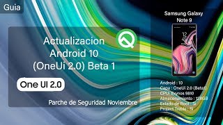 Actualizacion de Android 10  OneUi 20 Beta 1  Samsung Galaxy Note 9 N960F [upl. by Sikko]