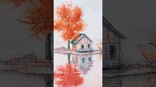 Red tree watercolorpainting aquarella treeautumn [upl. by Htabmas]