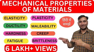 Mechanical properties of materials in hindi हिंदी  Elasticity  plasticity  Hardness in hindi [upl. by Irama796]