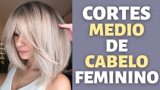 CORTE DE CABELO MÉDIO FEMININO  PENTEADO E CORTE MÉDIO PARA ROSTO REDONDO  MODA MODA [upl. by Clemmy]