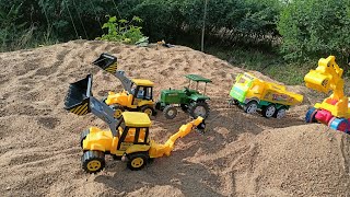 Sand JCB Tata Truck Dumper Loading Big JCB Towing John Deere Tractor mini JCB top model [upl. by Nnaillij]