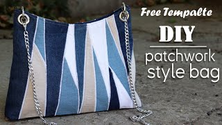 DIY Patchwork Sewing Tote Bag Zipper Design Making at home by own hands Free PDF Pattern [upl. by Amapuna]