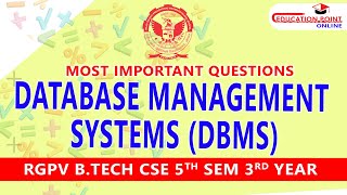 RGPV Database Management Systems DBMS Most Important Questions CSE BTech 5th Sem 3rd Year [upl. by Anaujik859]