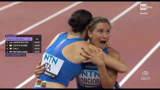 STAFFETTA 100m FEMMINILE RECORD ITALIANO  MONDIALI ATLETICA BUDAPEST 2023 [upl. by Yrolg]