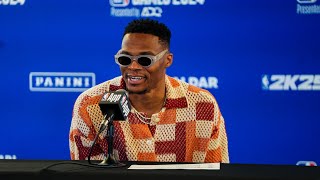 Russell Westbrook Postgame Press Conference vs Celtics 10424 🎙  Abu Dhabi Games [upl. by Enileuqkcaj]