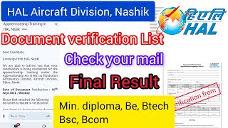 HAL Aircraft Division Nashik Document Verification Notice out HAL Apprentice Result [upl. by Deming]