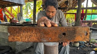 Knife Making  Forging A Powerful Survival Knife From The Leaf Spring [upl. by Antonin12]