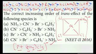 The correct increasing order of transeffect of the following species is [upl. by Nannek357]