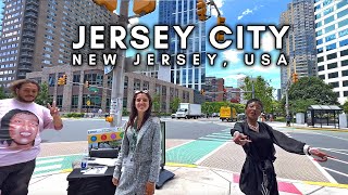 Life in NEW JERSEY USA Downtown Jersey City 4K Ultra HD Walking Tour [upl. by Aizan]