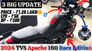 2024 TVS Apache RTR 160 2v Race Edition  Price Finance EMI Down Payment  apache white444 yt [upl. by Gold]