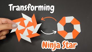 Origami Transforming Ninja Star Shuriken  DIY  Paper Weapon Tutorial [upl. by Dorren882]