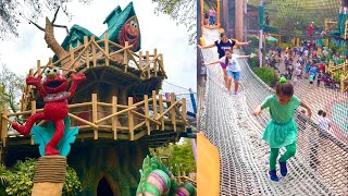 Mommy is CHASING GISELE in Elmos Treehouse Trek at Busch Gardens Tampa Bay Daddy falls on bridge [upl. by Marquardt523]