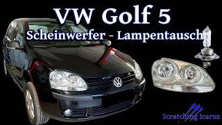 VW Golf 5 Lampenwechsel Scheinwerfer Halogen headlights bulb replacement  Tutorial [upl. by Stasny]