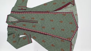 How to make V shape frock with border amp center V panel V shape border designing on Khaddar frock [upl. by Martinsen]