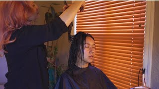 ASMR Authentic Haircut amp Blowdry  Gua Sha Massage with semideasmr [upl. by Nonnerb]