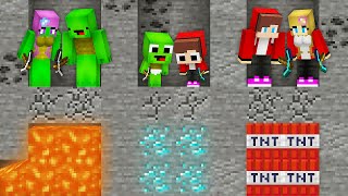 Baby JJ and Mikey vs their PARENTS on FAMILY TREASURE MINE DIG Challenge in Minecraft  Maizen [upl. by Retsevlis]