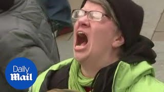 Moment emotional woman yells as Trump is declared President of the US  Daily Mail [upl. by Israeli]