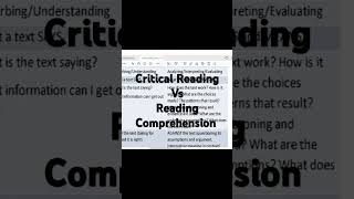 Critical Reading Vs Reading Comprehension readingcomprehension criticalreading englishlanguage [upl. by Barbabas]